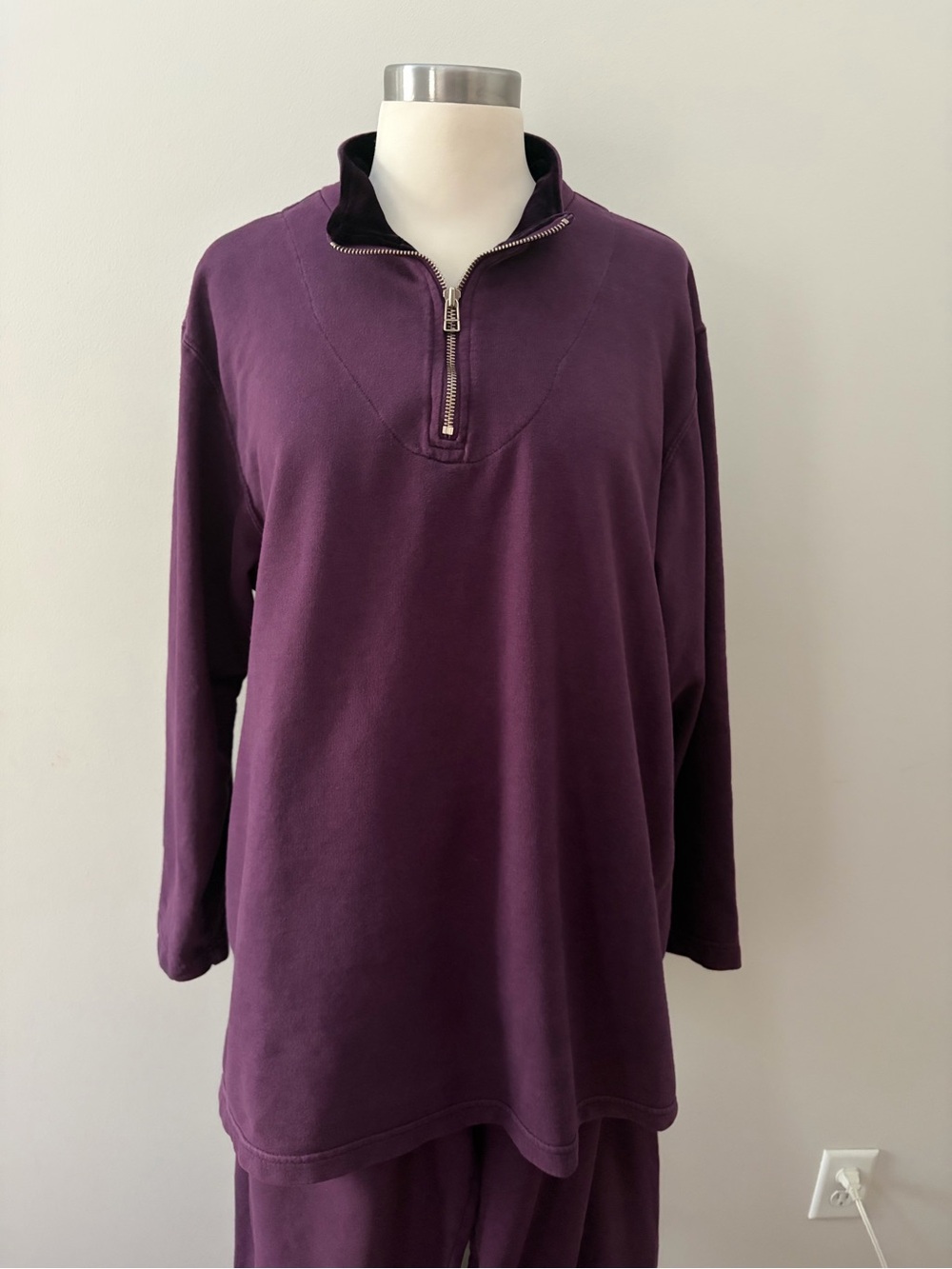 Coldwater Creek Women’s Deep Plum Quarter-Zip Lounge Set XL Lagenlook Cozy Chic - Picture 3 of 10